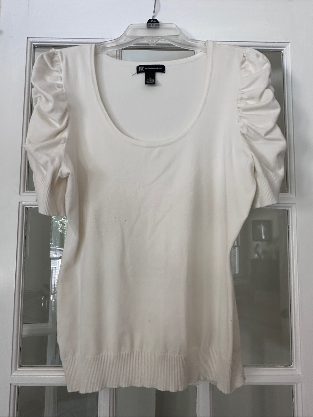 INC International Concepts Cream Scoop-Neck Puff Sleeve Top